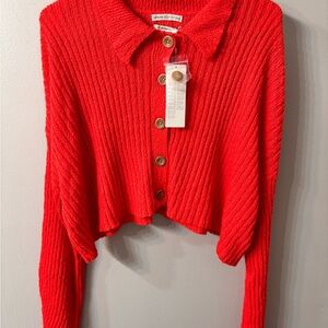 Urban Outfitters Vibrant Red Rouge Ribbed Cardigan size small